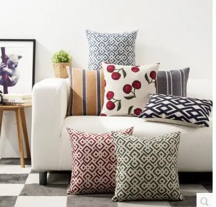 

blue red geometric cushion pillowcase cotton linen throw pillow cover for back cushion square 45x45cm
