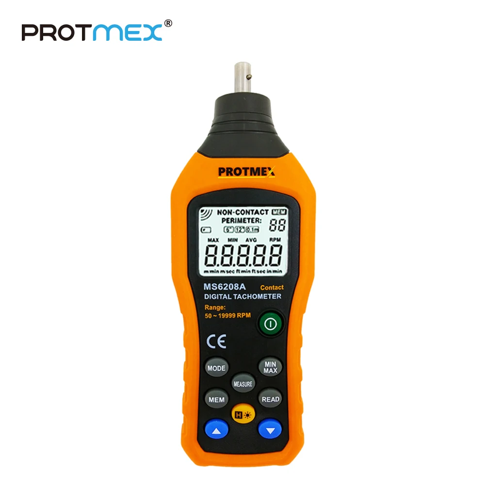 

PROTMEX PT6208A LCD Display High Performance Revolution Meter Contact-type Digital Tachometer with Data Logging Backlight