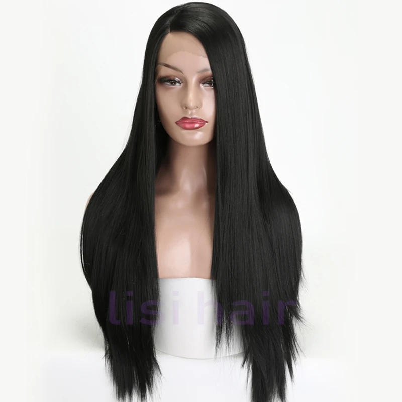 LISI HAIR 26 inches black golden Cyan Pink long Straight Synthetic Front Lace Wigs For Black Women African American hair LISI HAIR 26 inches black golden Cyan Pink long Straight Synthetic Front Lace Wigs For Black Women African American hair