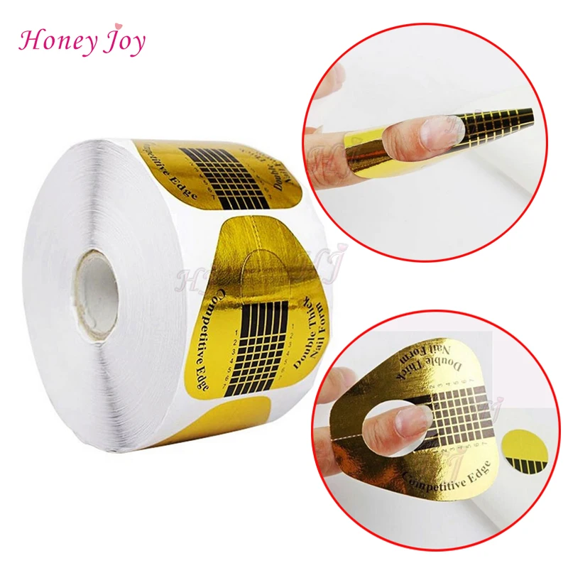 

500pcs/lot Professional Golden Horse's Hoof Shape Nail Form Tips Nail Art Guide Form Acrylic Tip Gel Extension Sticker