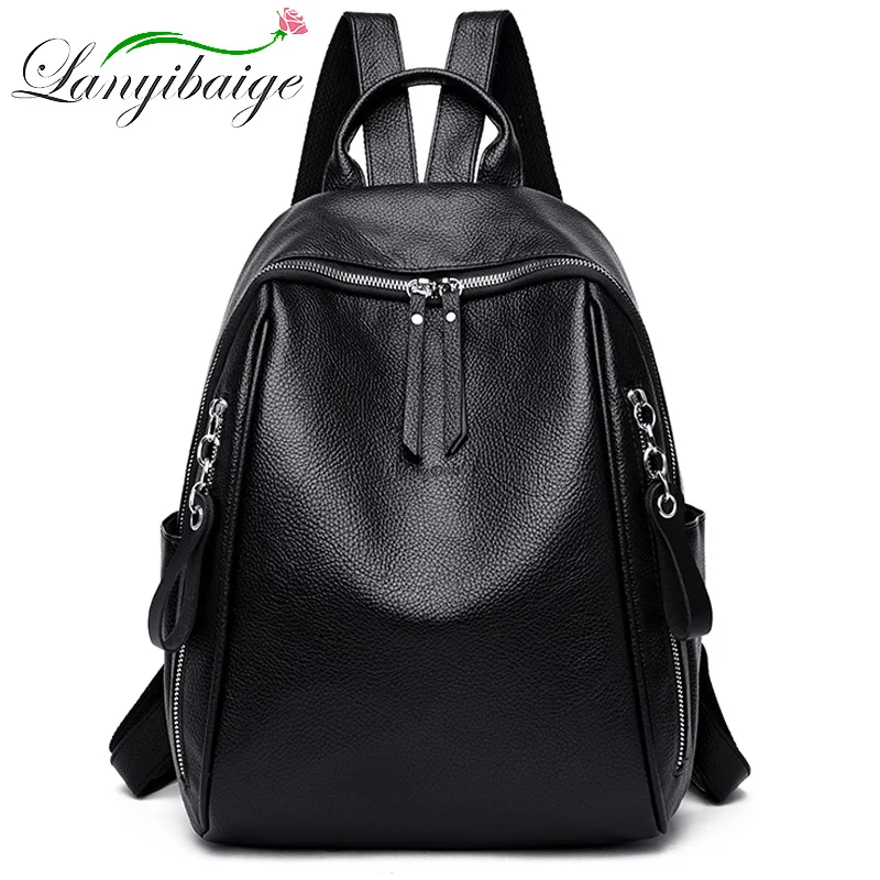 

Casual Daypack Female Backpacks High Quality Sac A Dos Ladies Bagpack Girl Mochilas Designer Double zipper PU Leather Rucksacks