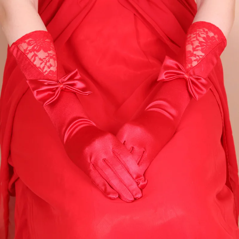 U-SWEAR 2019 Новое поступление женские свадебные перчатки Флора кружева лук Опера длина палец Свадебные перчатки для невесты Guantes De Novia