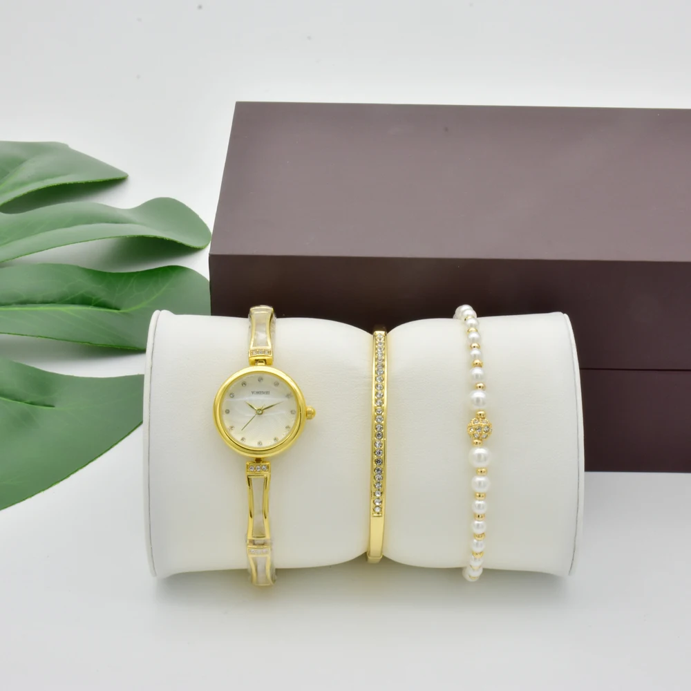 

New Fashion Women Watch Set Ladies Nobler Fashion Casual Gold Simple Round Dial Bracelet Watch Quartz Wristwatch Female With Box