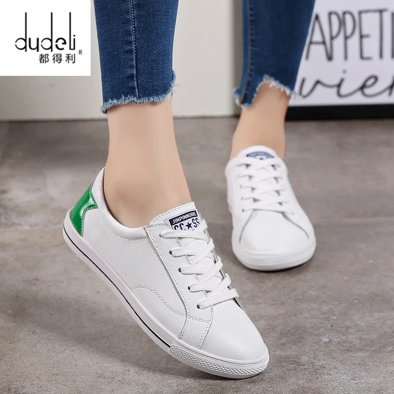 DUDELI 2018 Autumn Leather Women Flat Shoes Brand Designer Fashion Round Toe Lace Up Casual Student White Moccasins | Обувь