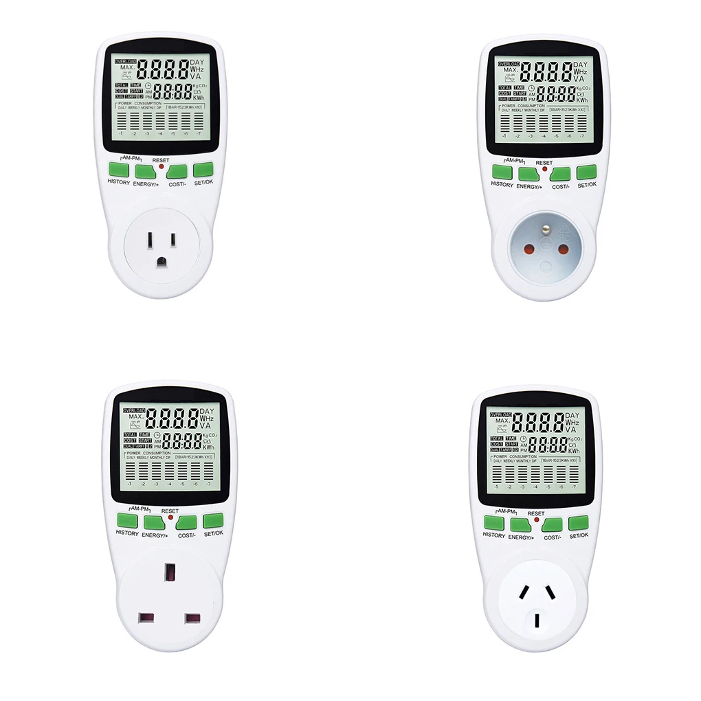 

Digital Wattmeter Energy Power Voltage Current Frequency Meter Socket LCD Wattage Electricity KWH Measuring Outlet Analyzer