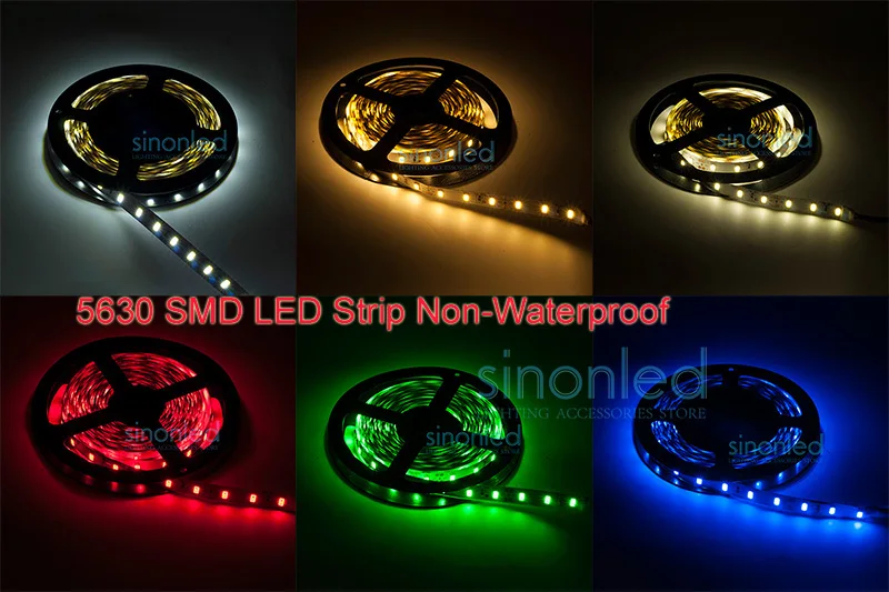 

5M 5630 SMD LED Strip 60LEDs/M Non waterproof Flexible DC12V Brighter than 5050 SMD,Red/Green/Blue/White/Warm White/Nature White
