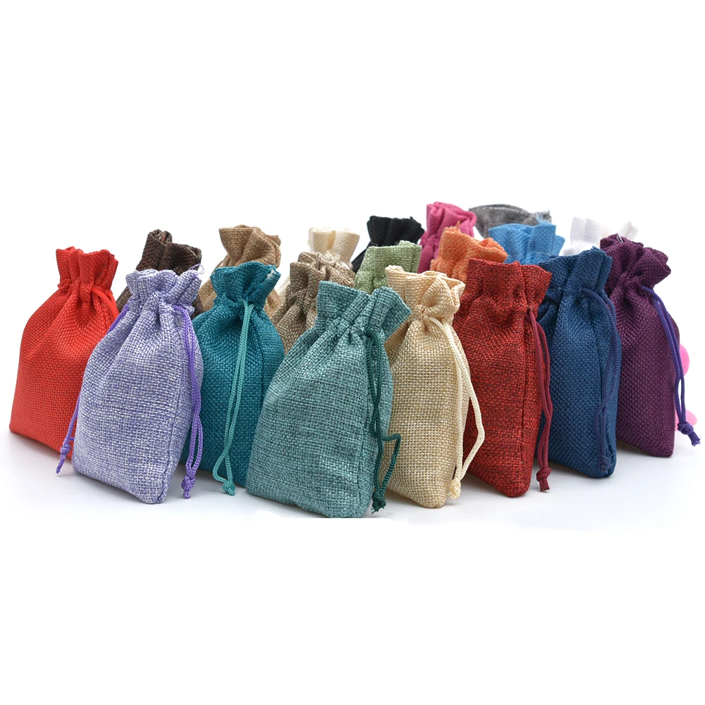 

Rustic Jute Gift Bags Jewelry Packaging Bag 9x12cm Natural Burlap Drawstring Pouches for Handmade Jewelry Xmas Supply 50pcs