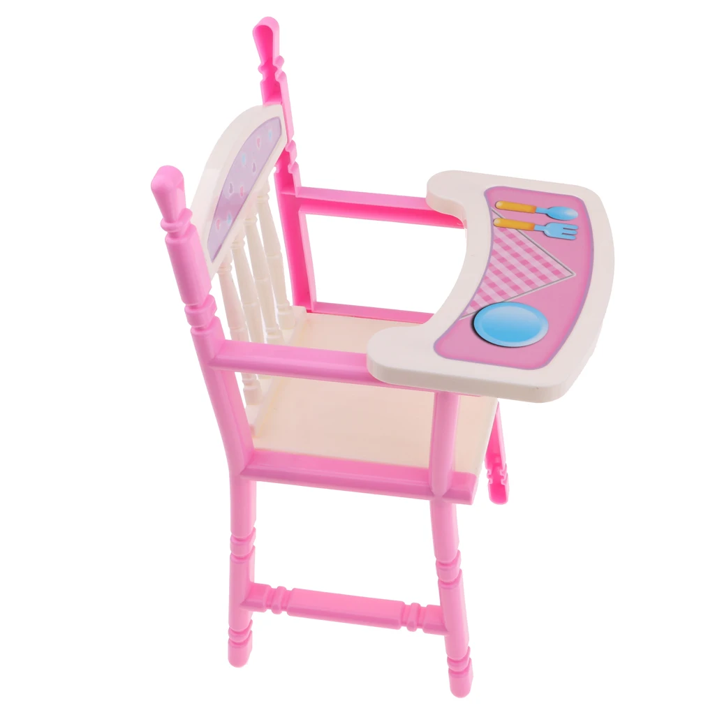 Realistic Baby Doll Bed Cradle Dining Chair Set for 9'-11' Reborn Doll Toy Dollhouse Accessories Pink