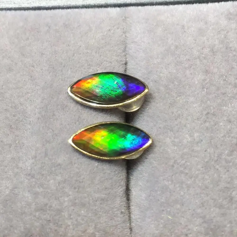 

Fine Jewelry Real Pure 18 k Yellow Gold AU750 100% Nature Ammonite Gemstones Ammolite Earrings Fine Gift women Stud Earrings