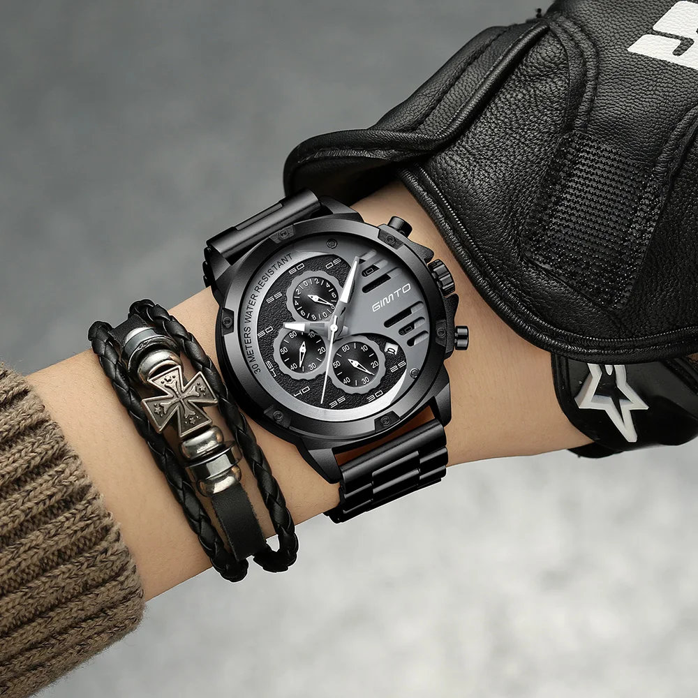 

Fashion Black Stainless Steel Men Watch Chronograph Waterproof Japan Quartz Mlae Sport Watch Military Army Outdoor Clock Gift