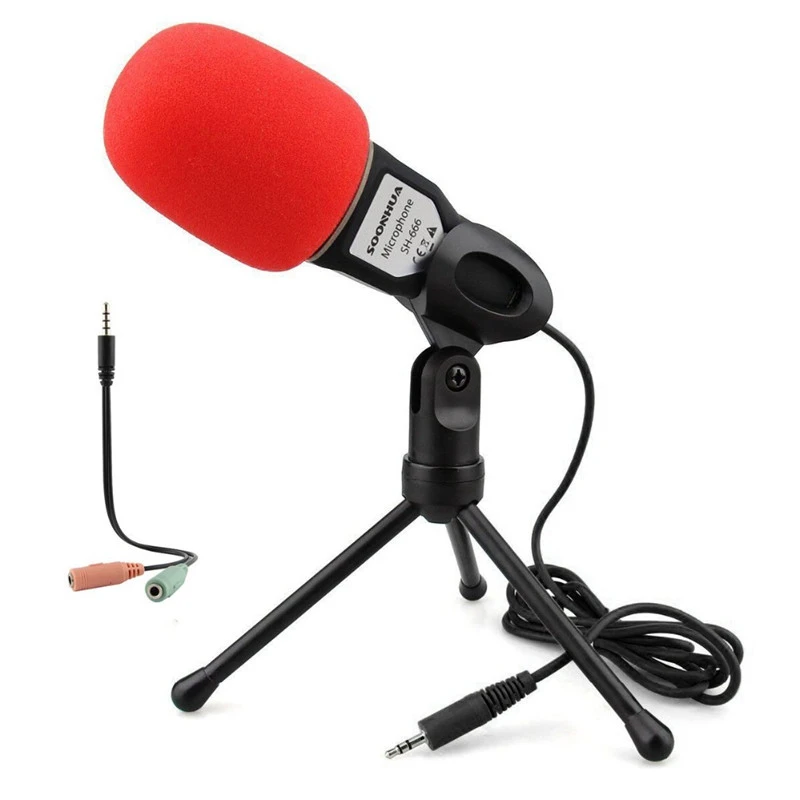SOONHUA конденсаторный звук Подкаст Студийный микрофон 3,5 мм разъем профессиональный проводной микрофон для ПК ноутбук Skype микрофон MSN - Цвет: black with red cover