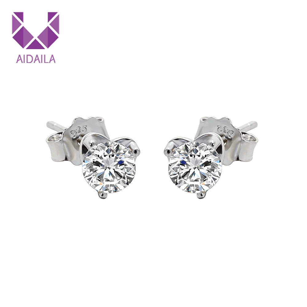 AIDAILA 100% 925 Твердые серьги гвоздики из настоящего серебра асимметричное Сердце CZ