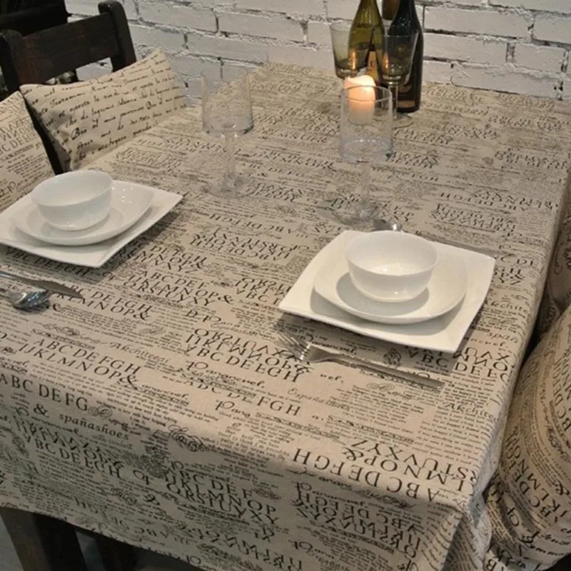 

9 Sizes Newspaper Pattern Decorative Table Cloth Cotton Linen Rectangle Tablecloth Dining Table Cover For Kitchen Home Decor