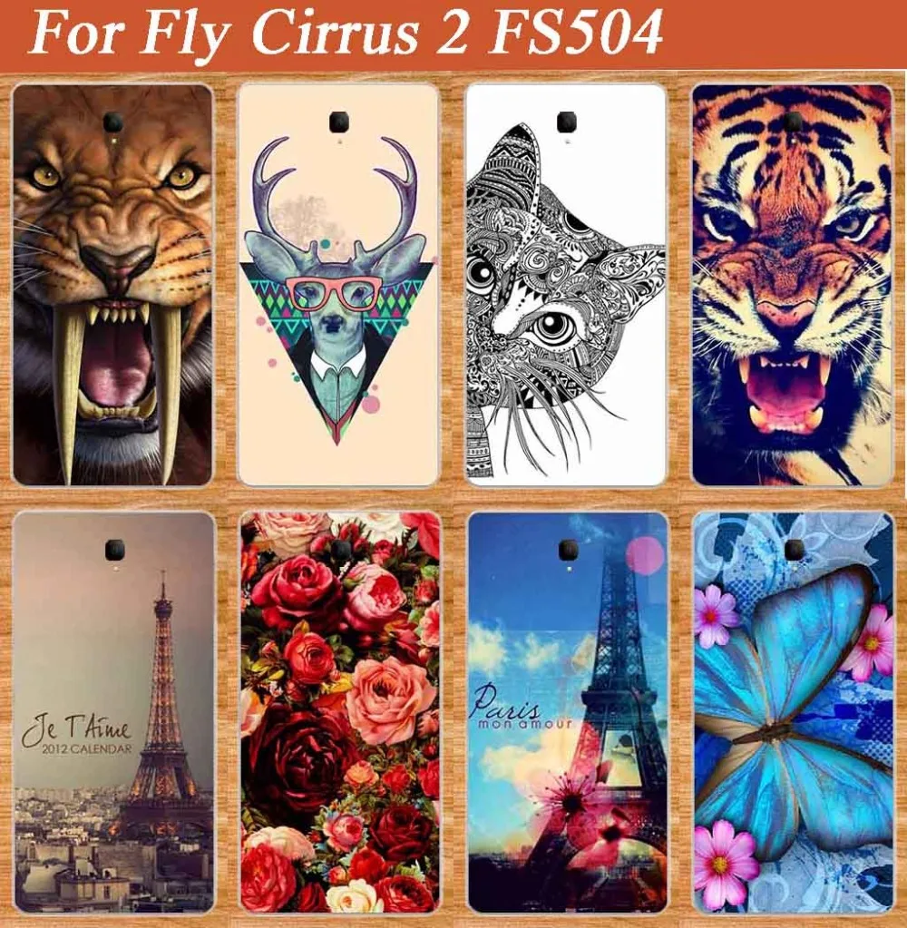 Fashion Cartoon Painting SOFT TPU Phone Cover For Fly FS504 Cirrus 2 Case for fly FS504 with roses flowers Owl cat Towers design