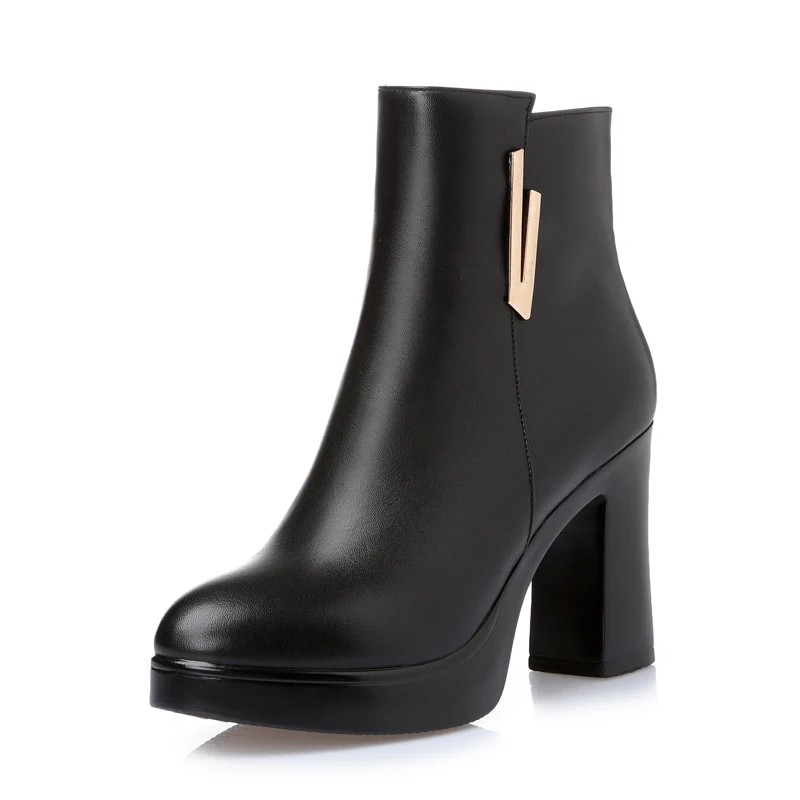 GKTINOO/Новая модная обувь; сезон осень-зима; женские ботинки из натуральной кожи; женские ботинки; ботильоны на высоком толстом каблуке; шерстяные зимние ботинки