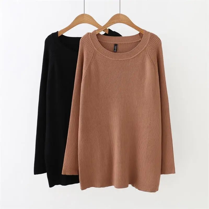 

Plus size autumn winter drop-shoulder sleeve women pullovers sweater 2018 black & Caramel color Elastic Knitted ladies sweater