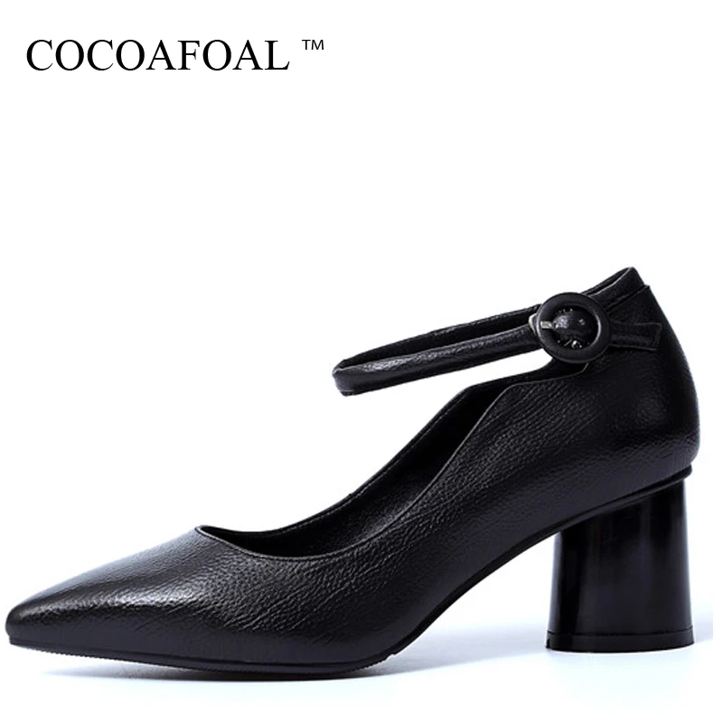 

COCOAFOAL Woman Mary Janes Pumps Black Green Fashion Sexy High Heels Shoes Pointed Toe Stiletto Genuine Leather Pump Wedding