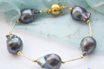 

000177 black BAROQUE KESHI REBORN PEARL gild 5star bracelet