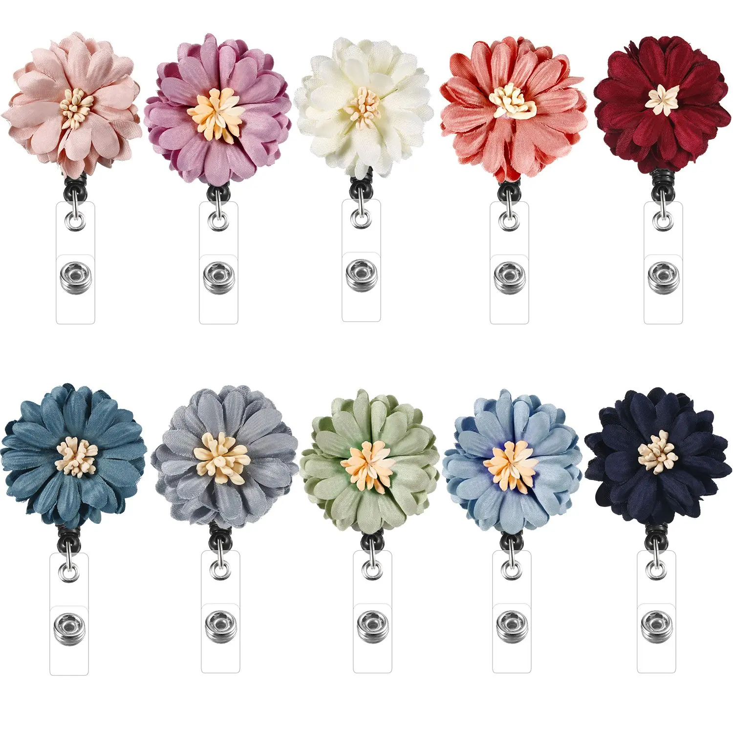 

10 Pieces Daisy Retractable Badge Holder with Alligator Clip, Badge Clips ID Badge Reel Clip on Card Holders