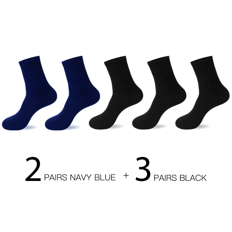 2Navy 3Black Высокое качество Повседневное Для Мужчин's Бизнес Носки для мужчин Хлопковые фирменные носки экипажа осень-зима черный белый Носки для Мужчин 5 пар большой Размер - Цвет: 2Navy 3Black