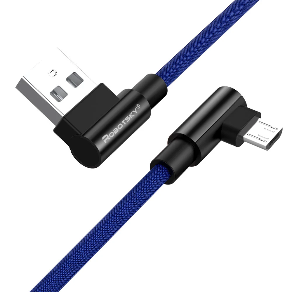 2.4A Micro USB 90 градусов кабель для быстрой зарядки нейлоновая оплетка для мобильного телефона USB кабель для передачи данных для samsung S6 S7 Xiaomi huawei LG - Цвет: Blue