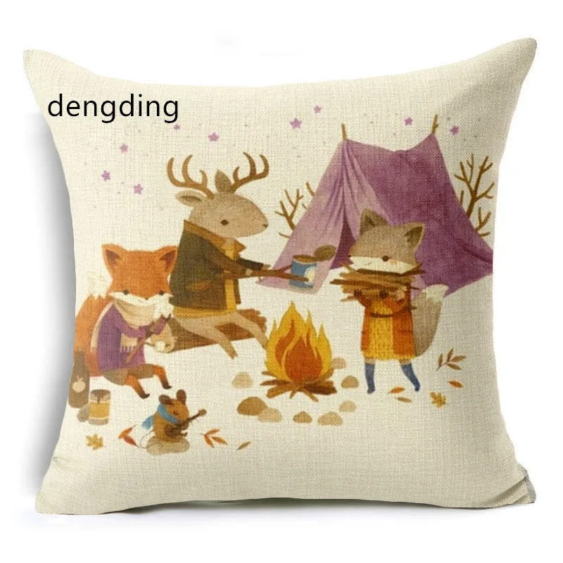 

Animal Fox Couples Cotton Linen Pillowcase Nordic Chair Cushion Seat Home Throw Pillow Cover