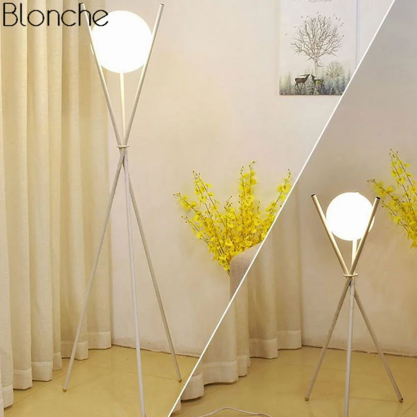 Bola de Vidro Luzes para Sala Moderno Ouro Lâmpada Chão Tripé Lâmpadas pé Metal Suporte Estar Quarto Luminárias Decoração 7 Luminárias de pé