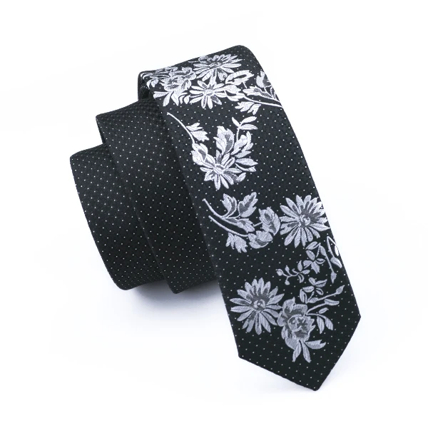 

2017 Fashion Slim Tie black And white Floral Skinny Narrow Gravata Silk Jacquard Woven Ties For Men Wedding Party Groom HH-216