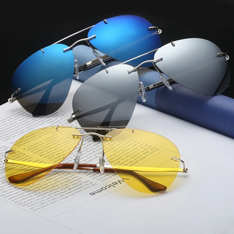 HBK 2019 Rimless Pilot Polarized Men Ultralight Sunglasses-5