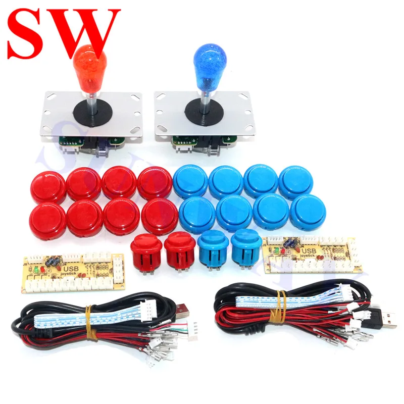 

2PCS Crystal oval Ball Arcade Joystick Kits with PCB+2PCS Zero Delay USB Control Board+20PCS Arcade Button For 2Players MAME Kit
