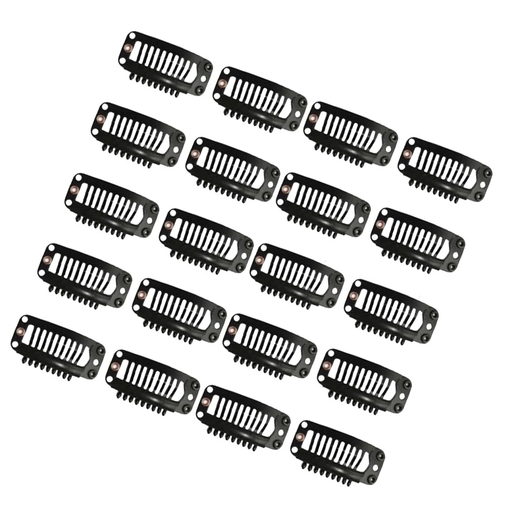 20Pcs Hair Extension Snap Clips Wig Grips Medium Remy Clip In 32mm Black Hair Extensions Synthetic