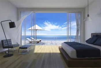 

Laeacco Sea View Room Wooden Board Blue Sky Scene Photography Backgrounds Customized Photographic Backdrops For Photo Studio