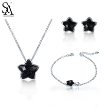 SA Joyería de La Estrella de PLATA DE Plata de Ley 925 Establece Stud Pendientes Collares pendientes Pulsera de Cadena Negro Piedra Preciosa Regalo De Navidad
