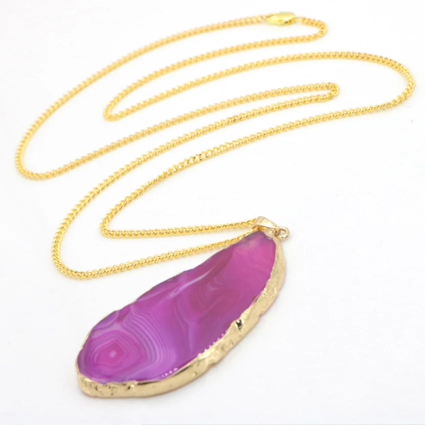 Gilt necklace of Natural Rose Red Agate Pendant (12)