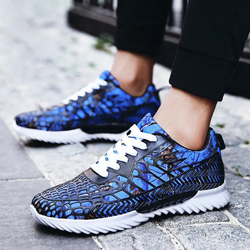 

2019 New Men Casual Shoes Mesh Breathable Weaving Male Flats Shoes Colorful Printing Outdoor Walking Sneakers for Men