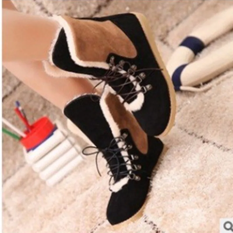 

Ladies big size(4 to 12) Mixed colors Lace-up soft leather Winter Autumn Velvet Ankle Flat boot Snow boots women shoes 5colors
