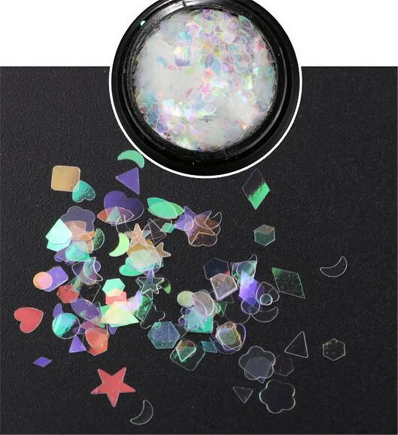 

100pcs Holographic Nail Glitter Mix Star Round Heart Flakies Mermaid Mirror Irregular Paillette DIY Sequins Nail Art Decor