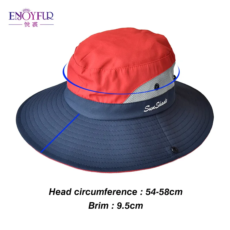 ENJOYFUR, летние солнцезащитные шапки с широкими полями для женщин, для улицы, с защитой от ультрафиолета, конский хвост, складная и дышащая шапка для рыбалки