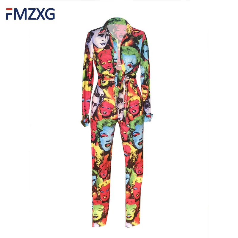 Spring Sexy 2 Piece Set Women Outfits 2018 Colorful Long Sleeve T-shirt +long Pencil Pants Elastic Waist Skinny Female Suit Sets Women's Sets