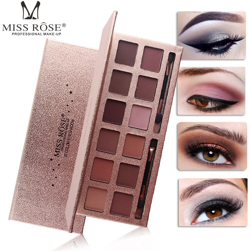 

MISS ROSE Brand Makeup Eye Shadow Palette Shimmer Matte Eyeshadow Palette With Makeup Brush Professional Cosmetics 12 Colors