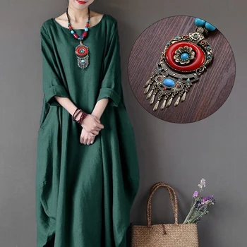 

Bohemian Ethnic Wood Necklace Tibet Vintage Metal Beads Maxi Pendant Necklaces Women Accessories Clothes Dress Boho Jewelry