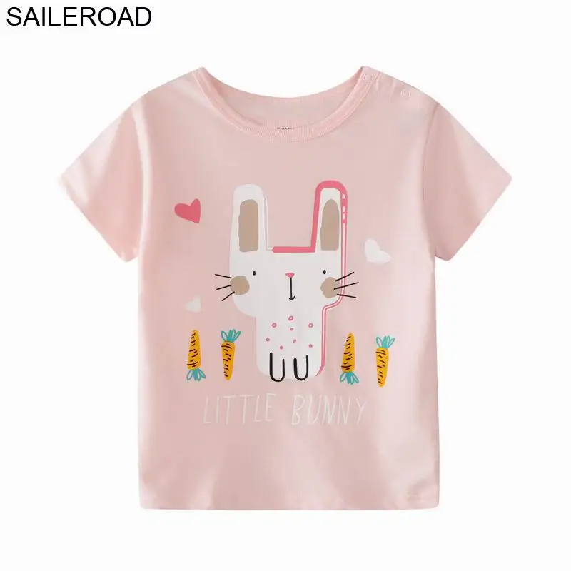 

SAILEROAD Rabbit Animal Print T-shirts for Girls Tops Shirts Summer 2019 Children Short Sleeve T Shirt Boys for Baby Clothes