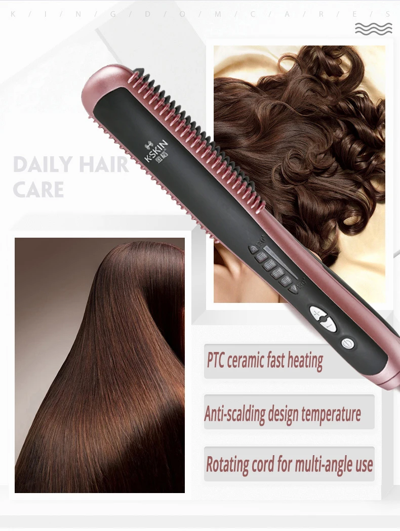 Alisador de Cabelo 2 em 1 Profissional Cerâmica Pente Elétrica Curling Alisamento Ferros Escova Anti Escald Ferramentas Estilo Kd388a 4 escova anti escald ferramentas estilo