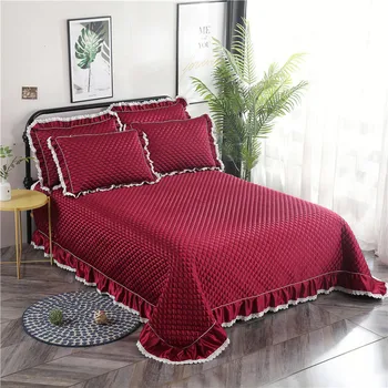

3Pcs Quilt Cationic red bedspread 240x260cm Bed cover set Mattress topper Blanket Pillowcase couvre lit colcha de cama