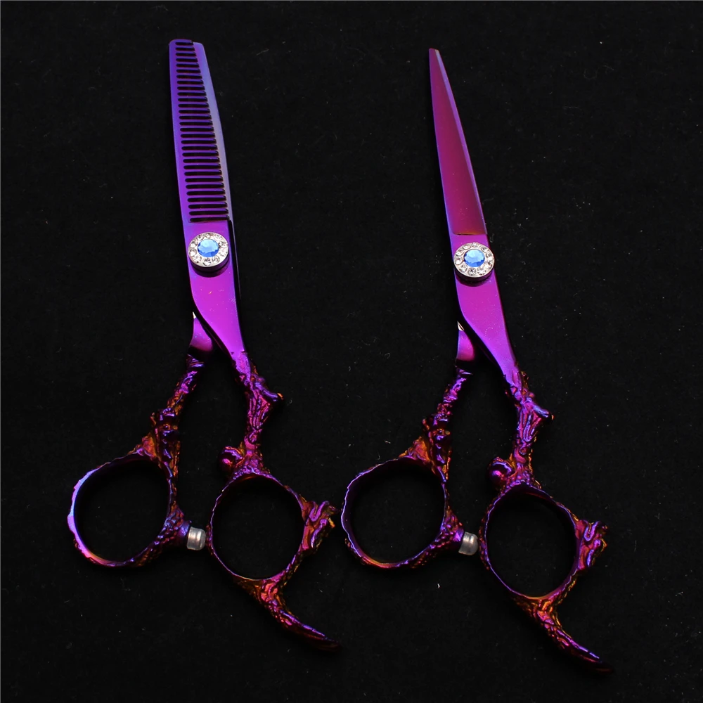 

5.5" 16cm JP 440C Customized Logo Violet Hairdressing Scissors Normal Scissors Thinning Shears Professional Hair Scissors C9005