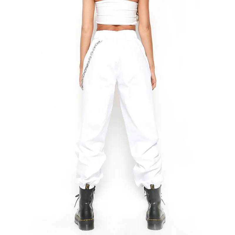 BKLD Лето 2019 женские с высокой талией шаровары женские модные тонкие однотонные длинные брюки хип-хоп брюки уличная одежда с цепочками