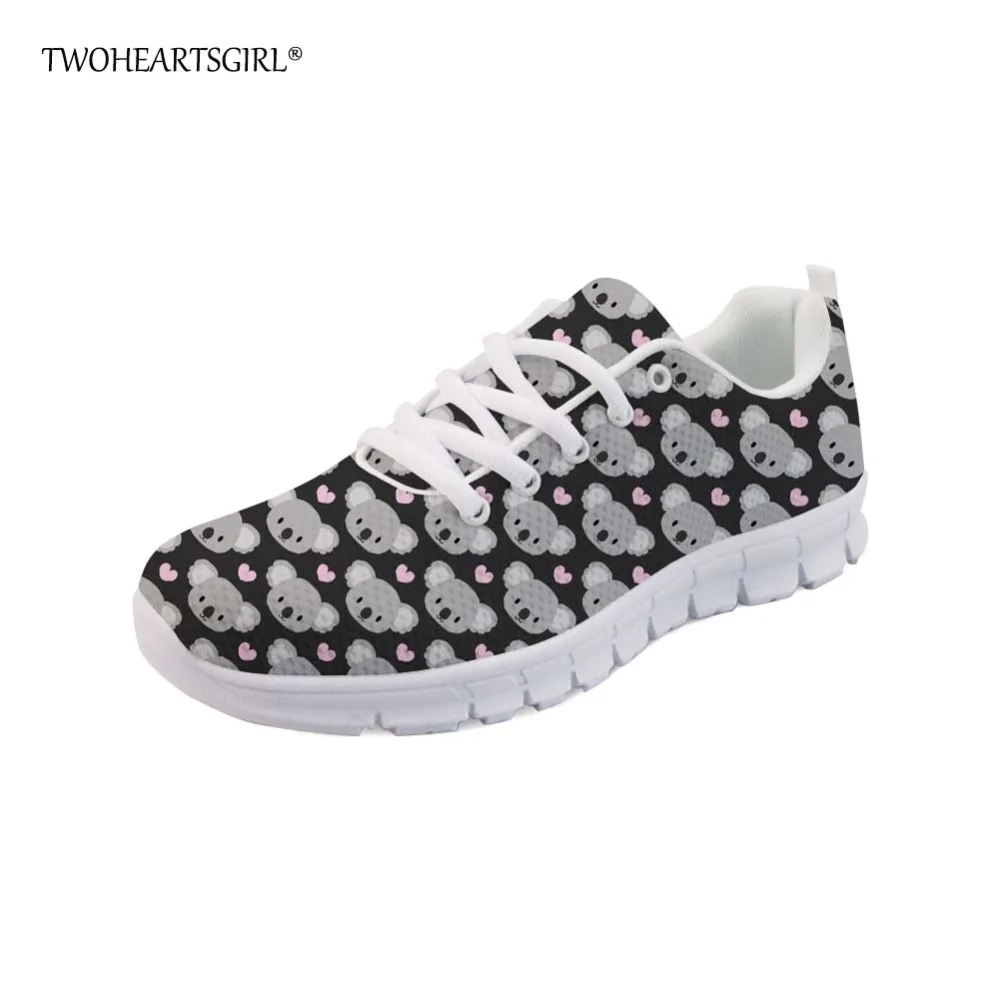 

Twoheartsgirl Cute Animal Koala Print Vulcanize Shoes for Women Breathable Mesh Sneakers Comfortable Lace Up Spring Flats Plus