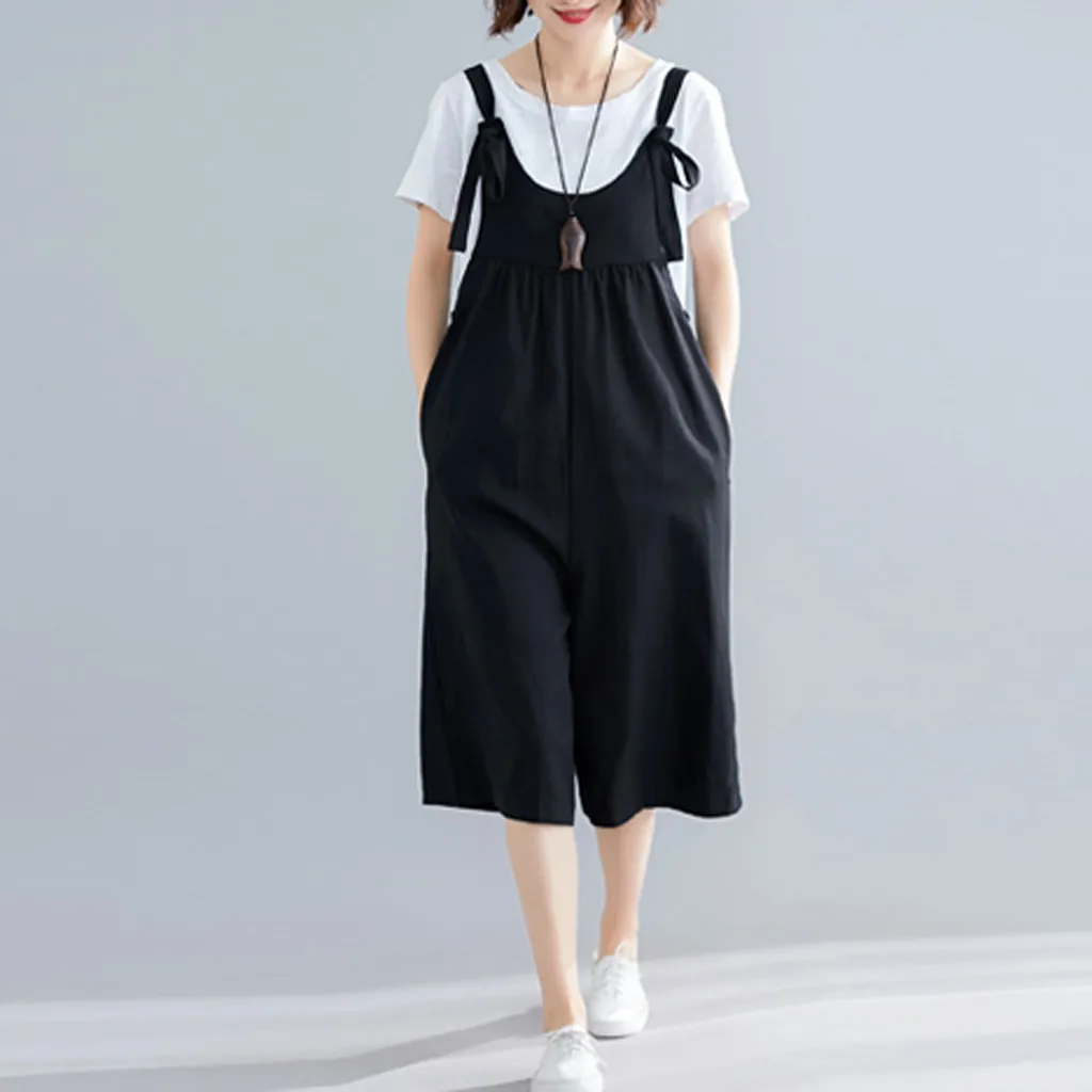 

Rompers Womens Oversize Sleeveless Jumpsuits Button Loose Cotton Linen Wide Leg Playsuit Party Jumpsuit YJJ2