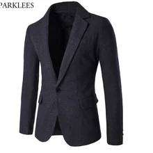 Мужской шерстяной пиджак, модный однобортный пиджак на одной пуговице, Мужские Повседневные Вечерние пиджаки