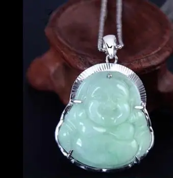 

New Natural green Maitreya Buddha smile face Pendant Necklace